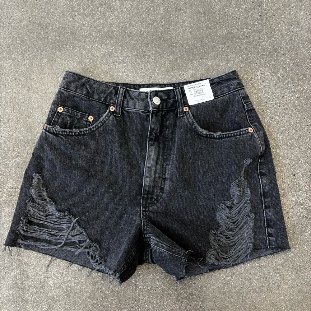 Topshop Black Distressed Jean Shorts